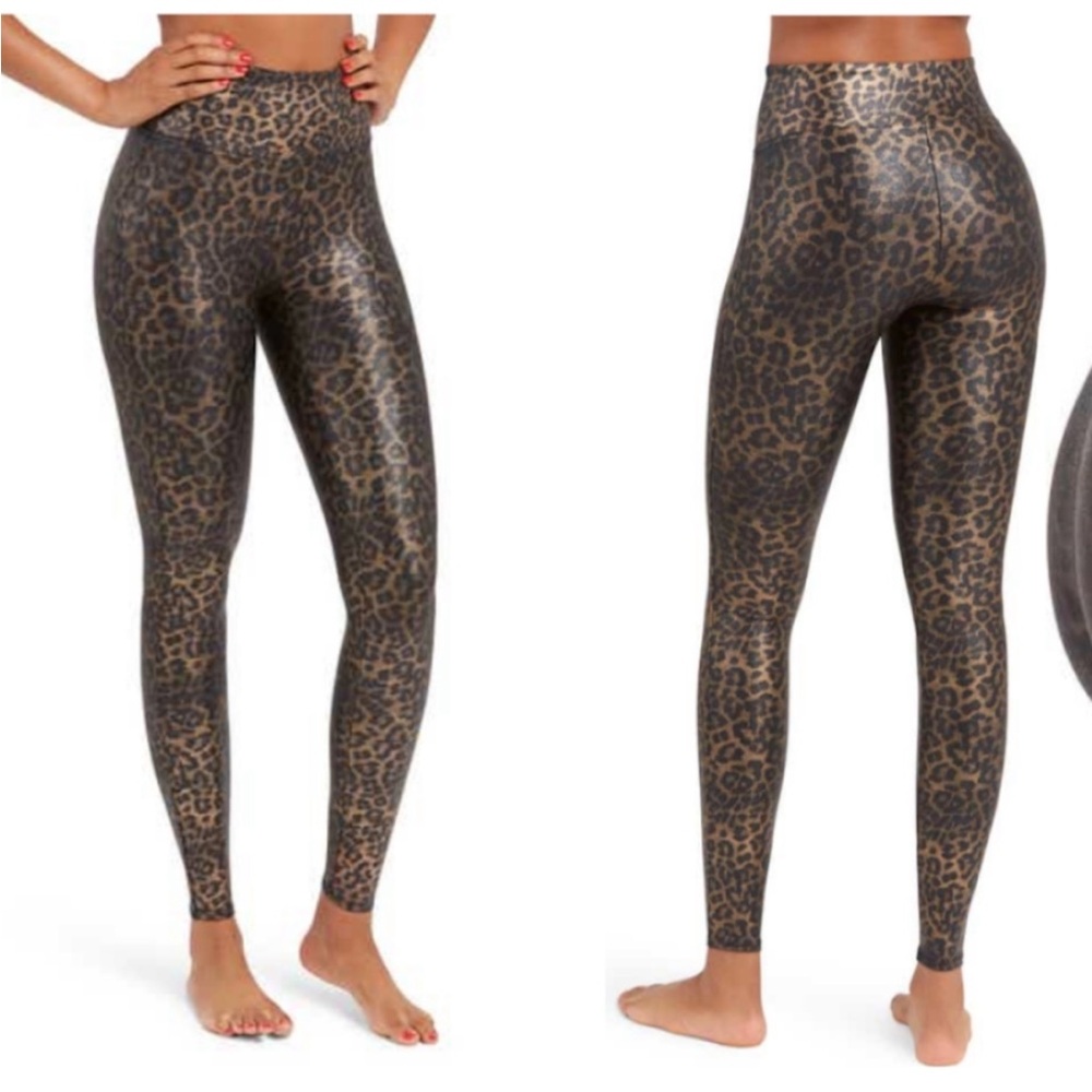 SPANX Faux Leather Metallic Leopard Cheetah Leggings - Picture 3 of 14